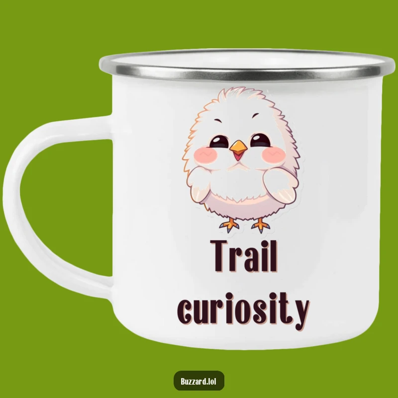 Funny Curious Bird Camping Mug: Fluffy Character's Exploration, Outdoor Funny Gift