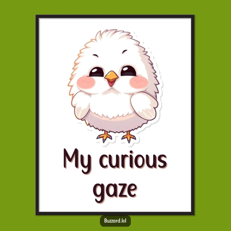 Funny Curious Bird Digital Art: Fluffy Character's Wonder, Instant Funny Gift Download