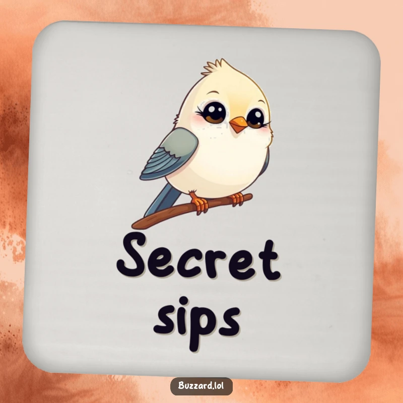 Funny Coaster featuring a small, comical bird with wide, innocent eyes winking playfully from its perch, adding a humorous touch.