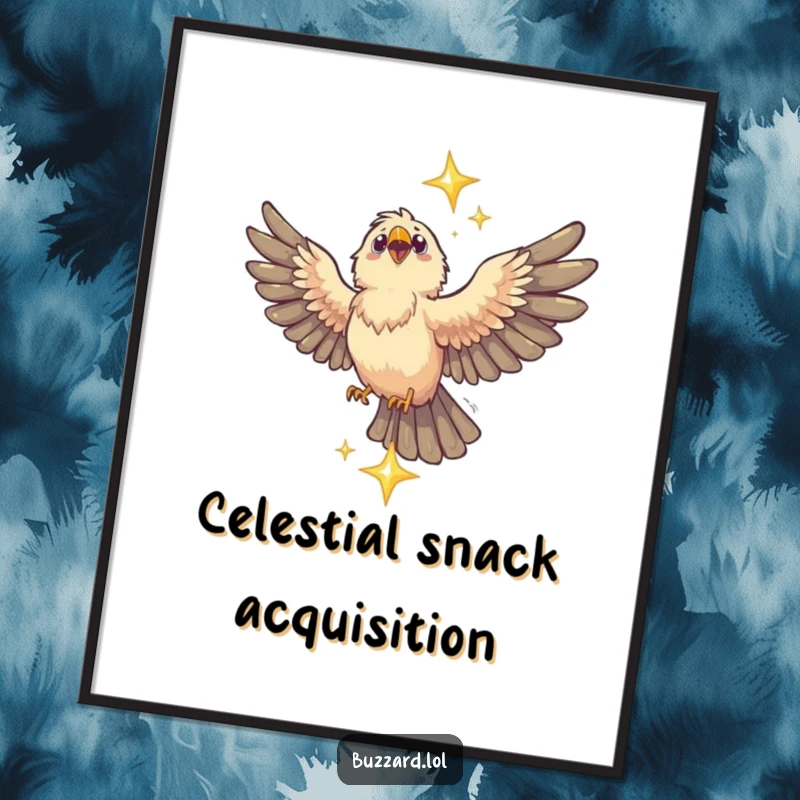 Funny Buzzard Poster: An artistic depiction of a funny buzzard with wings outstretched, catching a sparkling star in mid-air.