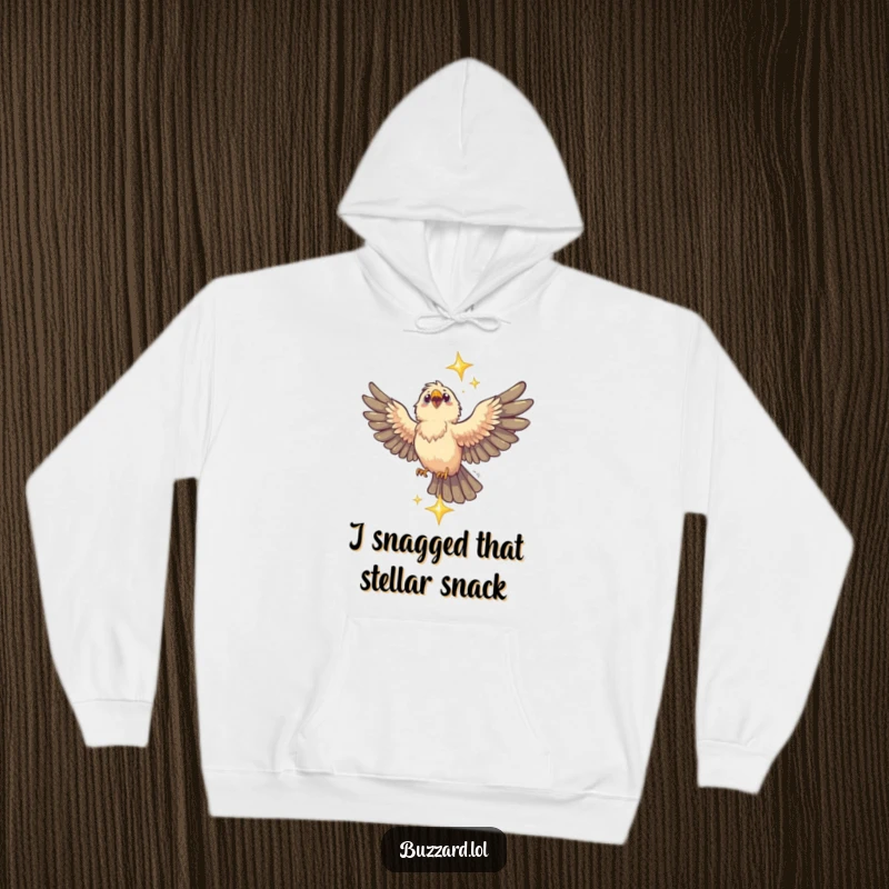 Funny Buzzard Hoodie: A warm and cozy hoodie featuring a funny buzzard heroically catching a bright, falling star with its wings.