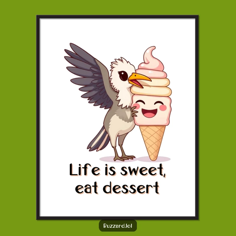 Funny Free Printable Buzzard Ice Cream Lover Wall Art - Quirky Downloadable Decor Gift