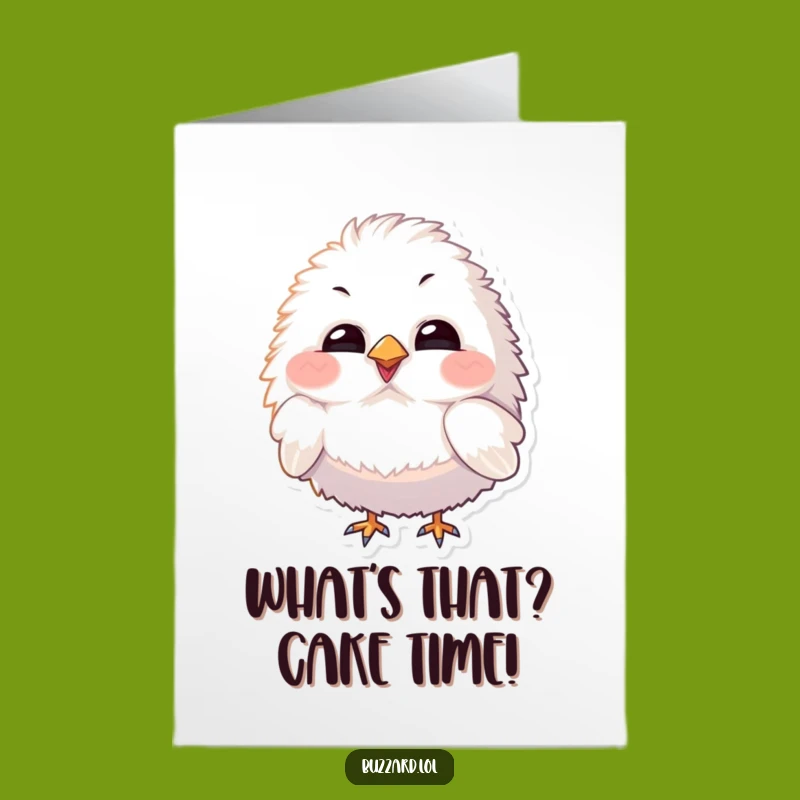 Free Printable Bird Card: Curious Fluffy Bird, Funny Downloadable Birthday Gift!