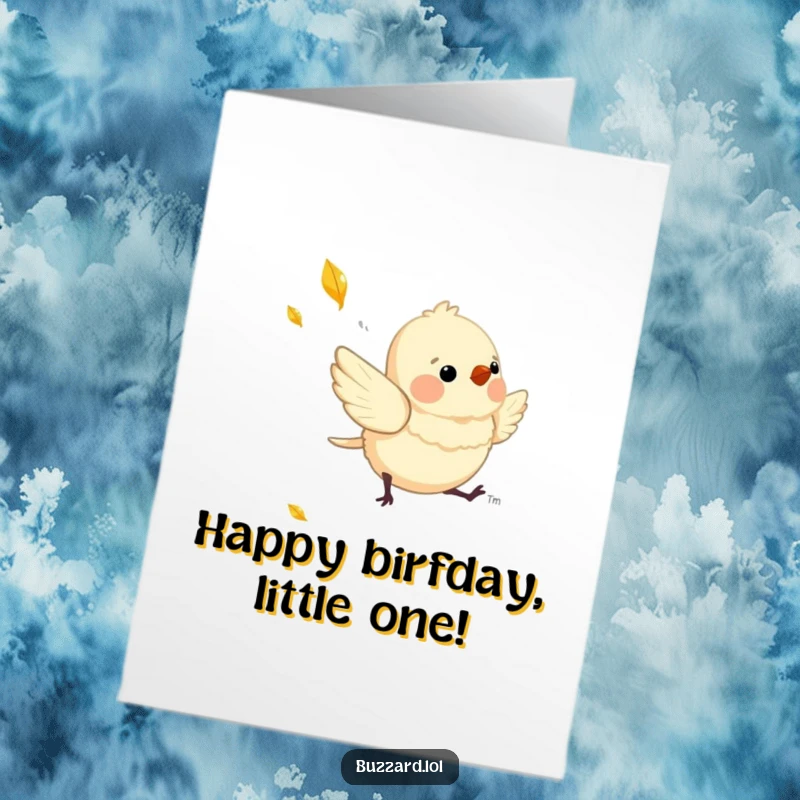 Funny Free Printable Birthday Card: Charming bird playfully chasing a shimmering leaf, delightful for a funny DIY gift.