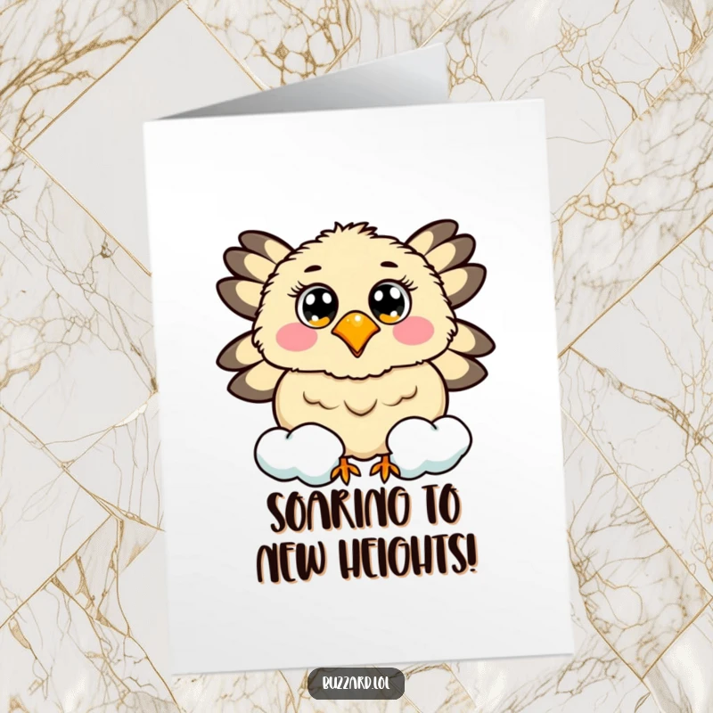 Funny Free Printable Congratulations Card showing a cheerful buzzard with happy eyes circling a smiling, fluffy cloud.