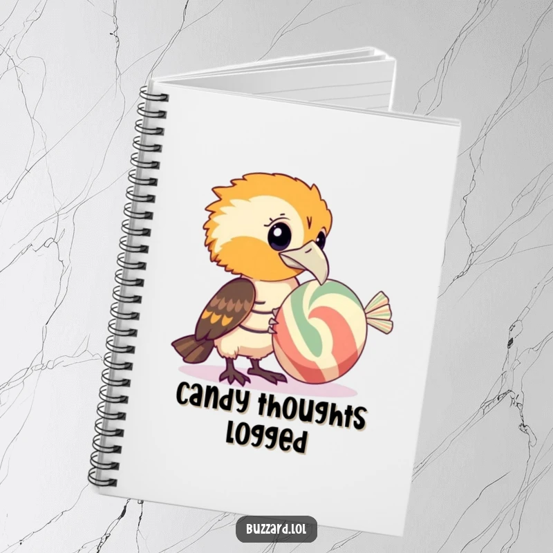 Funny Buzzard Notebook: A lined journal featuring a funny buzzard with a curious expression examining a huge, striped candy.