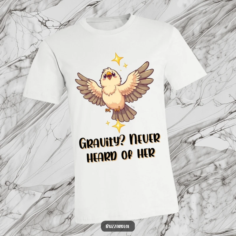 Funny Buzzard T-Shirt: A funny buzzard with outstretched wings powerfully snatches a twinkling star from the night sky.