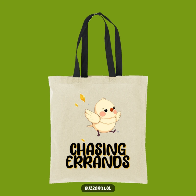 Funny Chasing Bird Tote Bag: Downy Friend's Leaf Hunt, Stylish Funny Gift