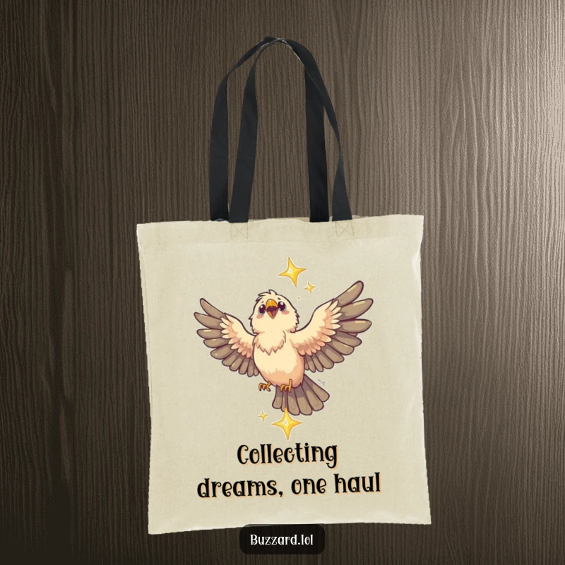 Funny Buzzard Tote Bag: A stylish tote showcasing a funny buzzard soaring to catch a dazzling, falling star.