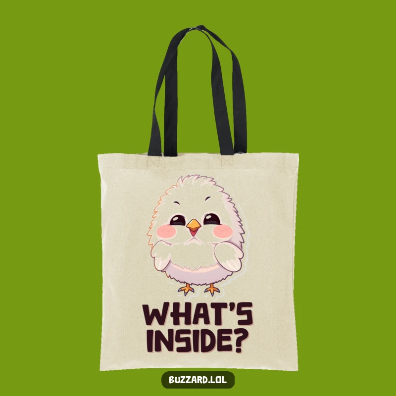 Funny Curious Bird Tote Bag: Fluffy Character's Pondering, Practical Funny Gift